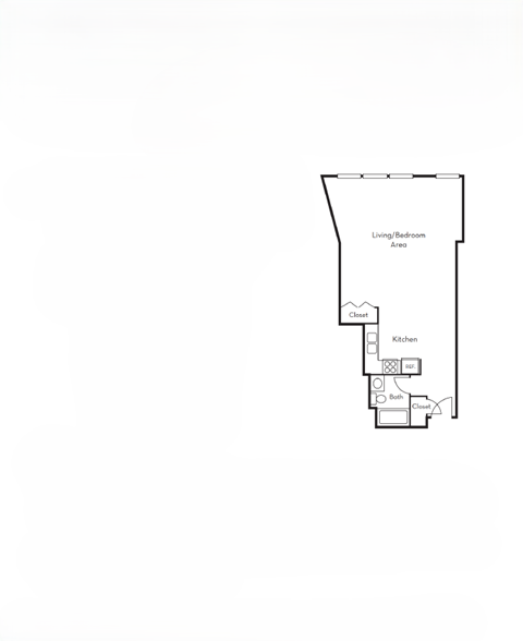 Floor plan for studio, 1 bath, 640 sqft